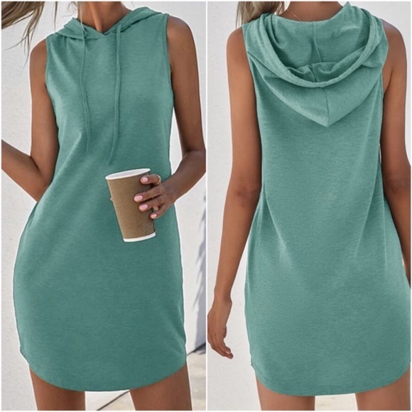 Casual green Minimalist Sleeveless Hoodie Dress - Picture 4 of 8
